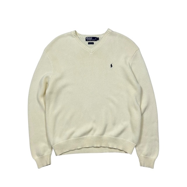 POLO RALPH LAUREN V-NECK COTTON KNIT SWEATER SIZE L (USED)