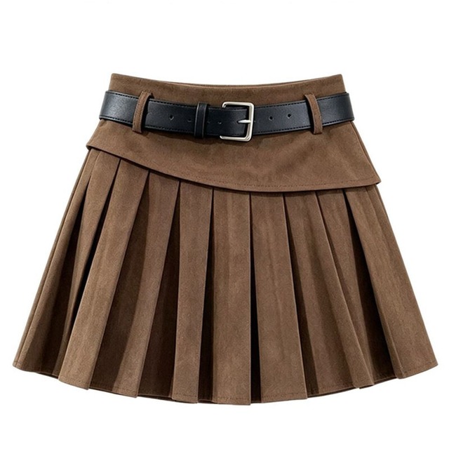 Pleats suede mini skirt　M4654