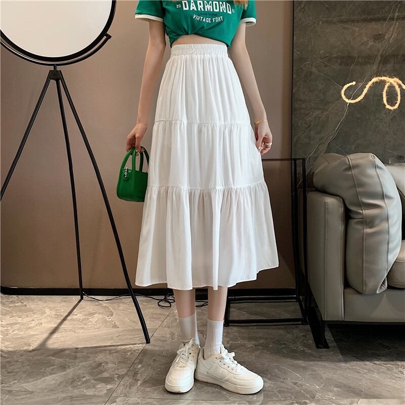 Aラインスカート サマー薄手ハイウェストウェストスリムホワイト 夏物 ステッチ 1号婦人48880433872
