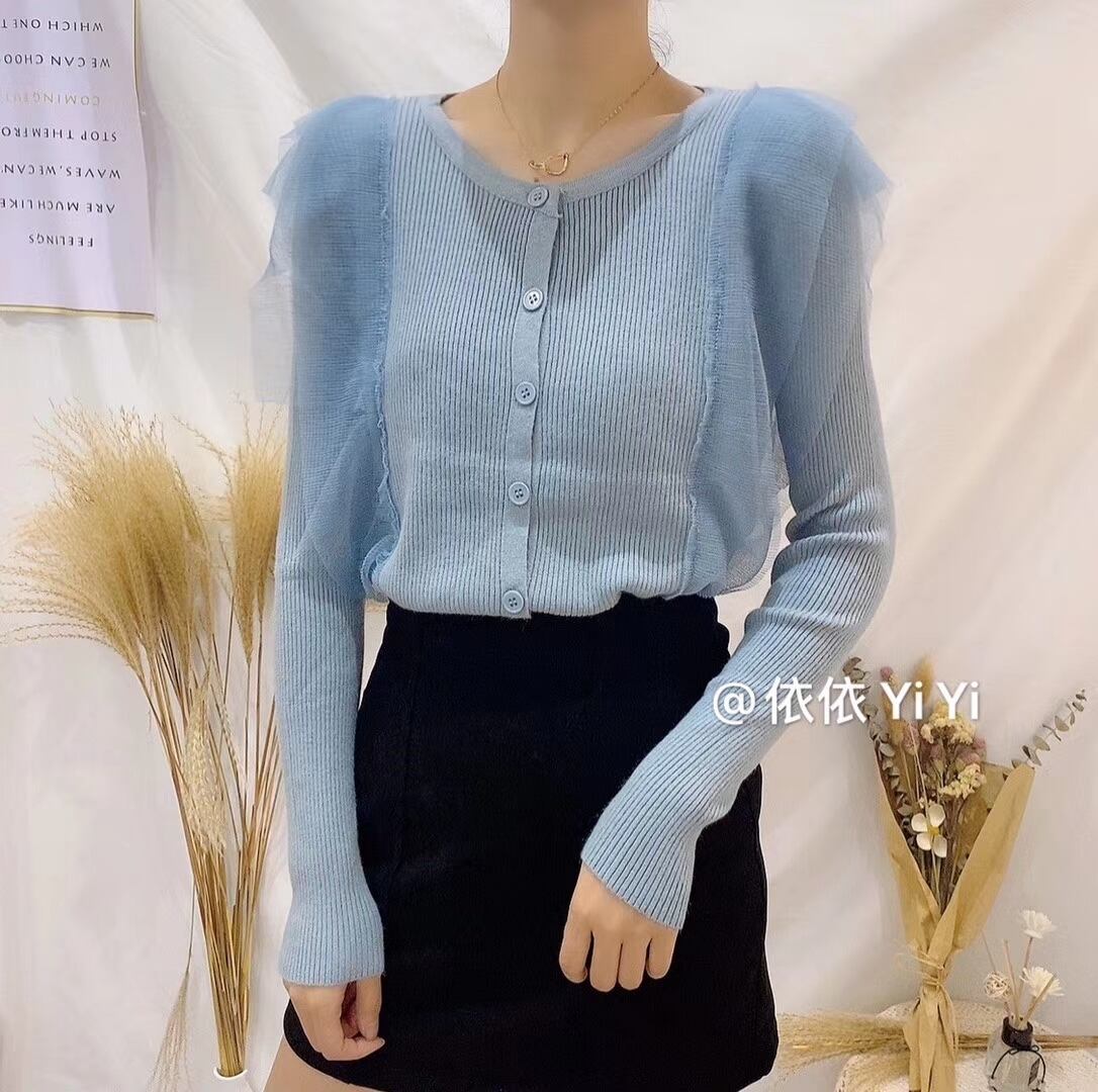 プリーツレース　クルーネックカーディガン　AJ111-026