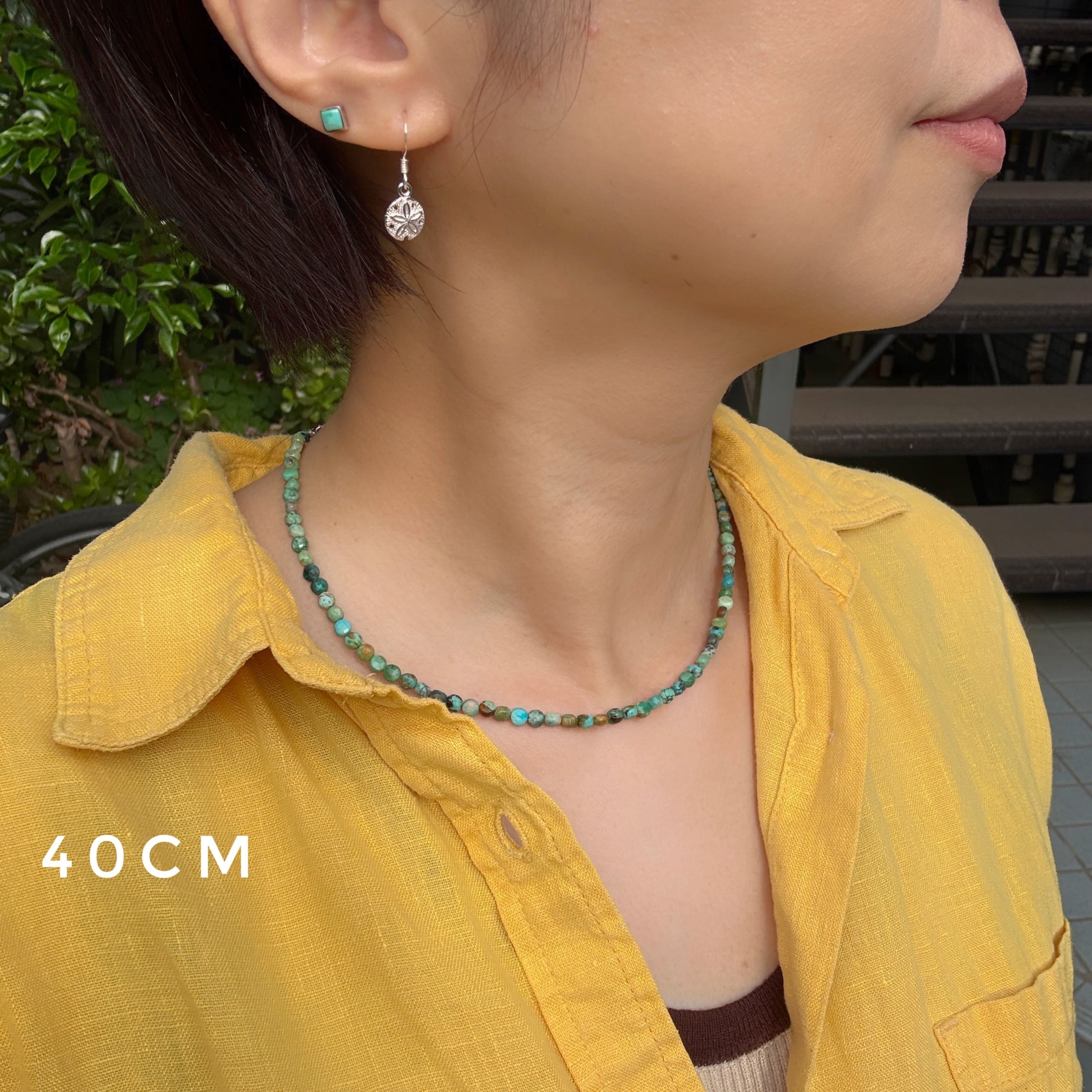 Lagoon Original グリーン ターコイズ 4mm コインカット ネックレス