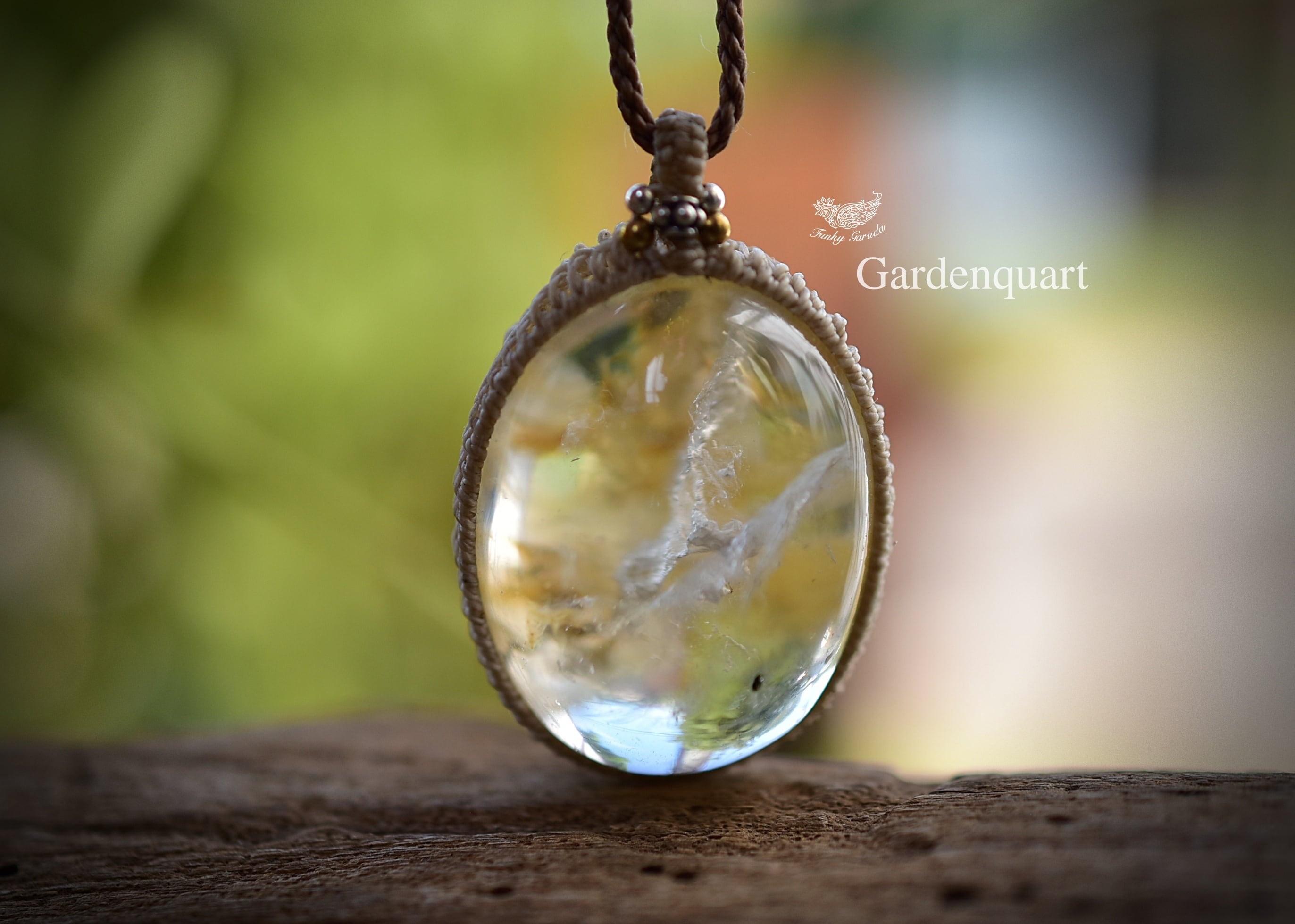 ぷっくり湯煙イエロー★ガーデンクォーツ マクラメネックレス878