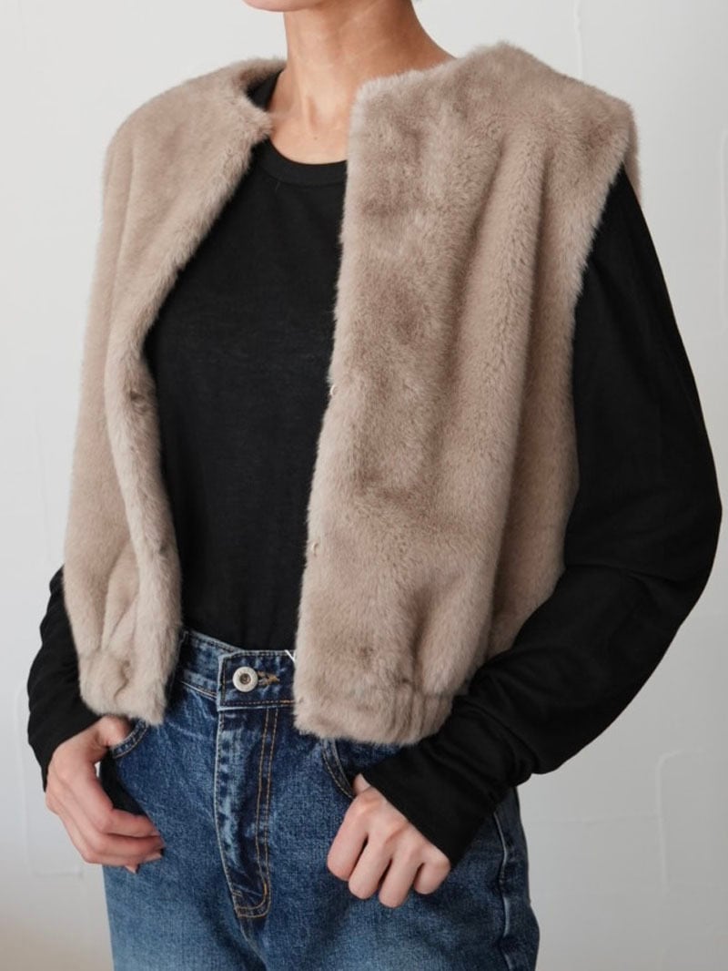 【SALE】238s. passione パシオーネ フェイクファーベスト(beige/gray) (36404)