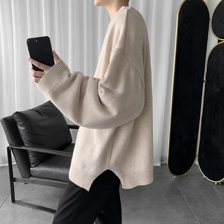 韓国メンズファッション オーバーサイズ カジュアル 袖リブニット セーター シンプル ニット 韓国メンズ服 流行プチプラ韓国メンズファッション新作通販 Buy The World