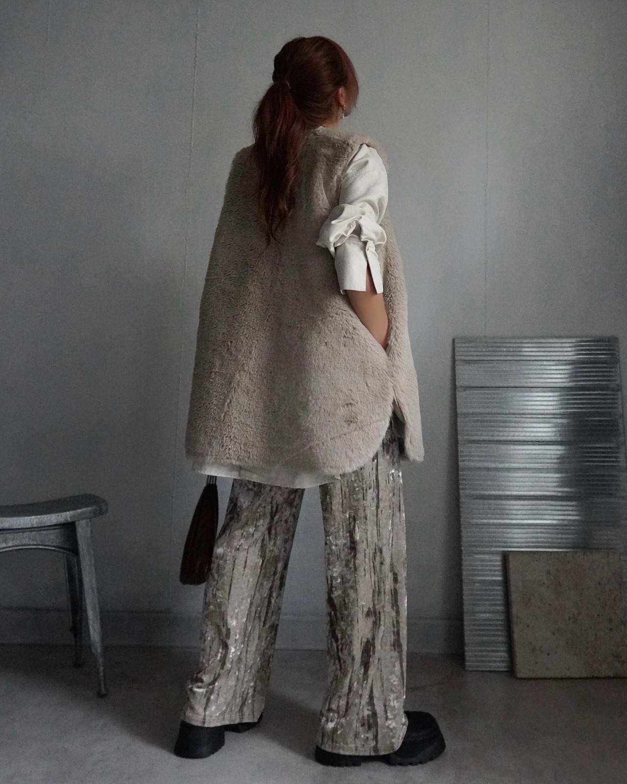 reversible eco far／fake mouton VT／beige