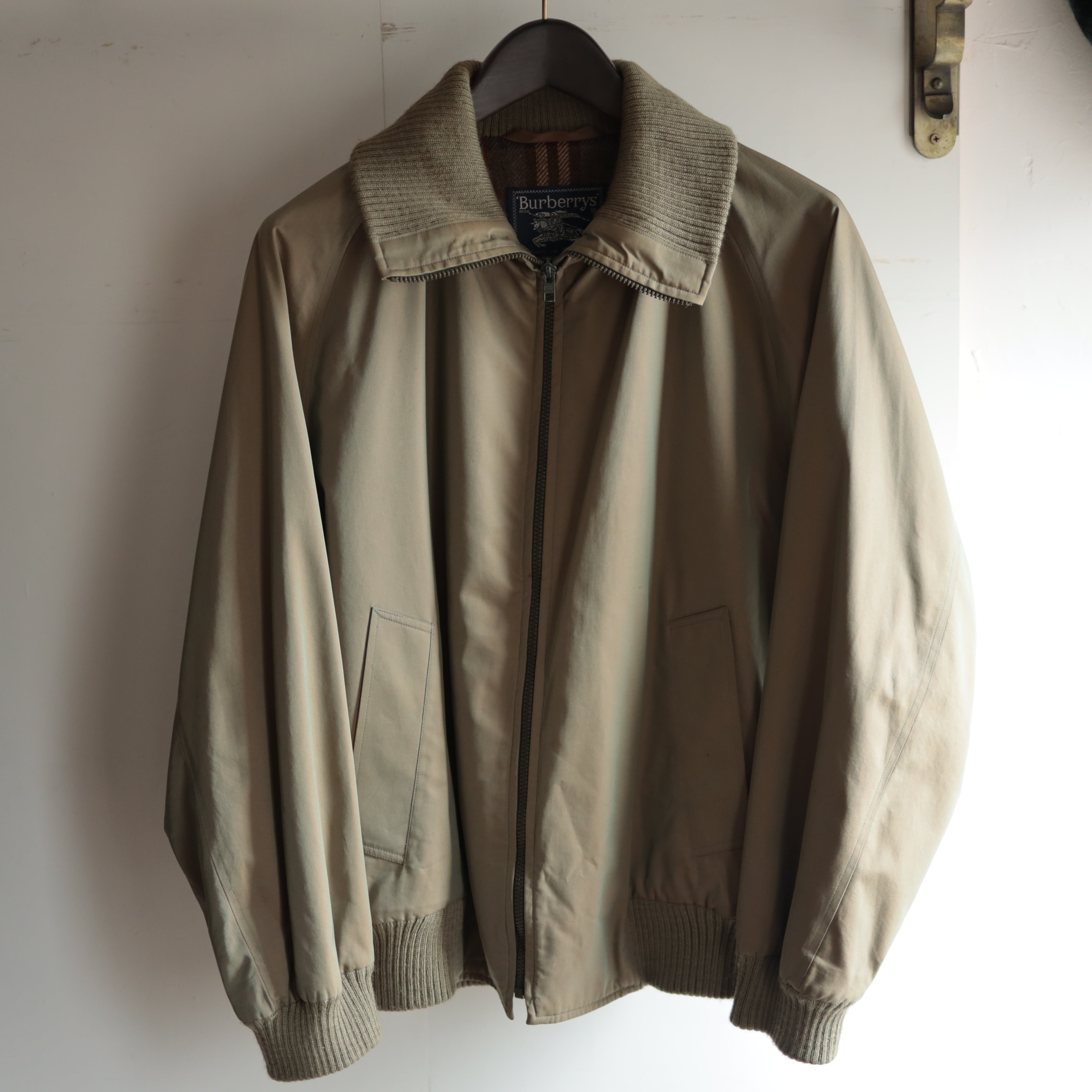 80s Vintage Burberry Single Raglan Harrington Jacket 緑玉虫 【一枚袖】