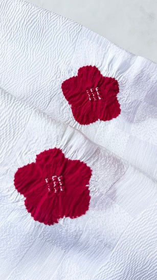 【帯揚げ】白色×紅緋 市松紋様地紋 梅輪出し 帯揚げ 251220②