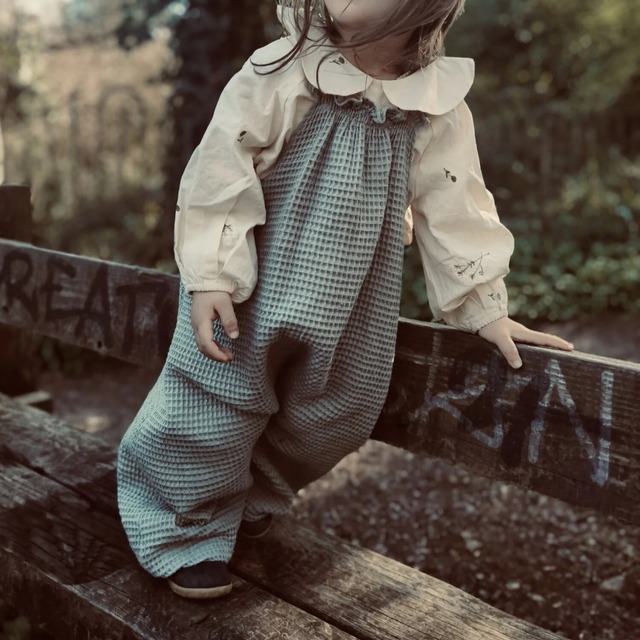 【予約】House of Dungarees / Organic Pullover Dungarees - Waffle - Sage Green