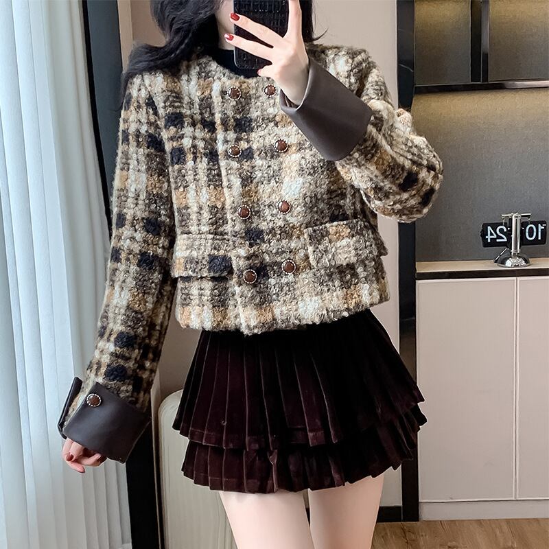 チェック柄のショートコートとスカートのセット set】チェック柄ショートコート×スカートセット M27688 | nanastyle