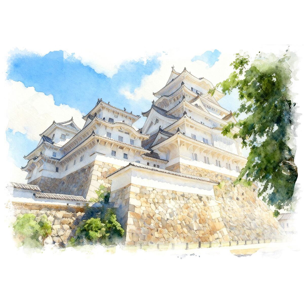 絵画 風景画(街並み) 日本の城 兵庫県 姫路城 インテリアアート額付き