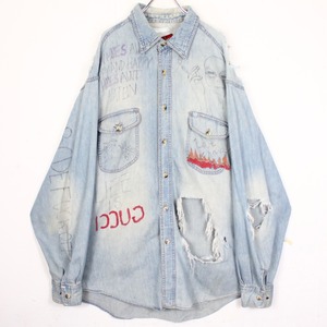 【Caka act2】Paint × Destruction Custom Design Vintage L/S Denim Shirt