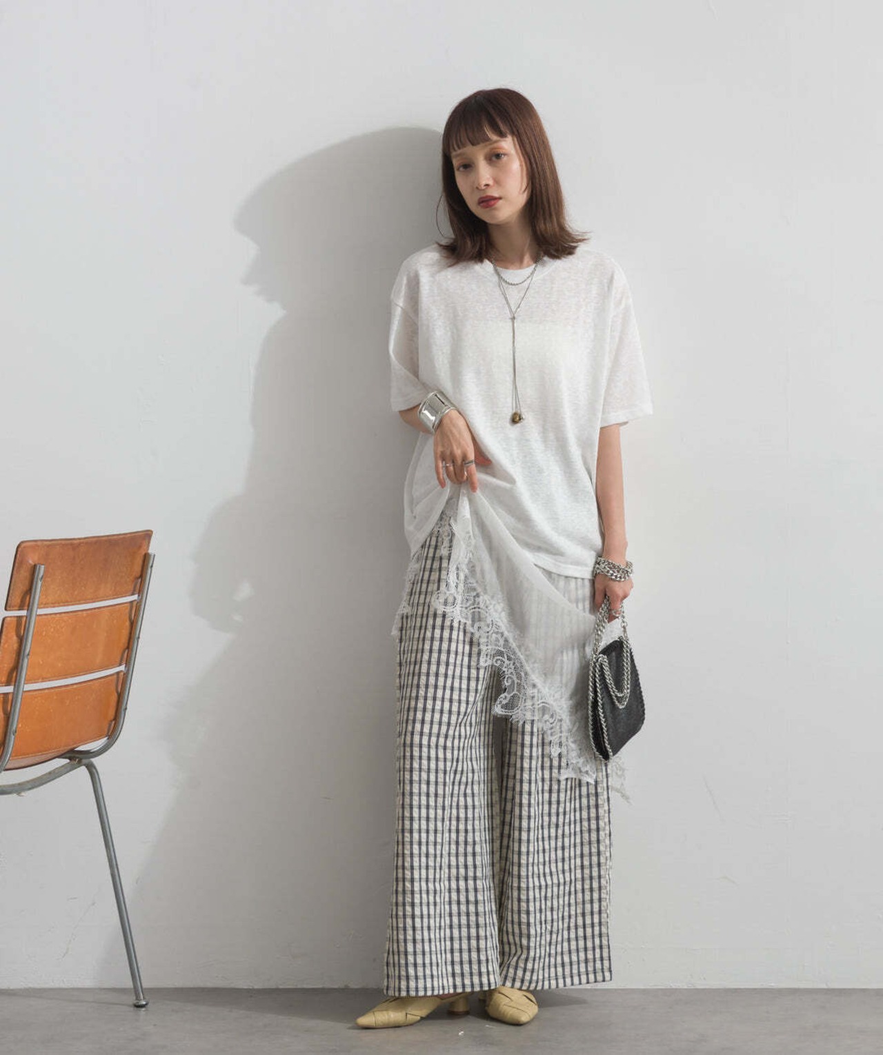 2605142 レースヘムレイヤードカットソー white