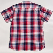 リネン混 MACKINTOSH PHILOSOPHY マッキントッシュフィロソフィー チェック柄 BD ボタンダウン 半袖 シャツ 38(M相当) /レッド・ネイビー系 メンズ 三陽商会