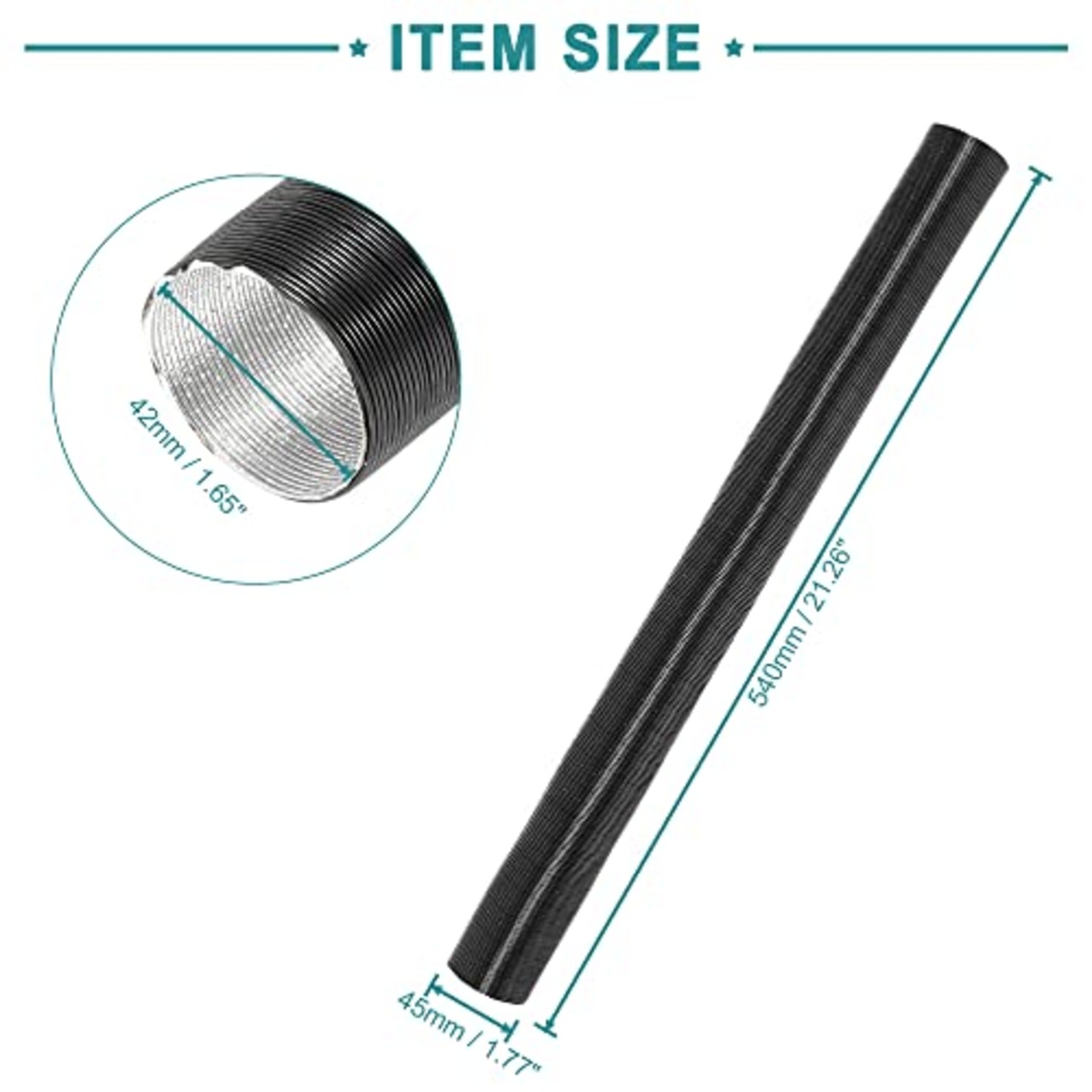 ACROPIX 温風ダクトホースベント カーヒーターダクトパイプ 内径42mm ブラック 1個