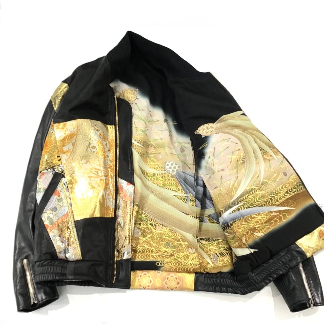 【bomber14】再構築ボンバー KIMONO × leather MIX BOMBER JACKET