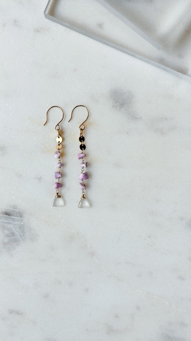 パープルシェルロングピアス