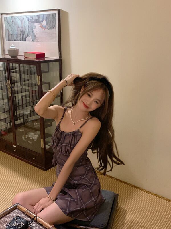 格子柄ドレス ショートスカート サマー 夏物 ピュア ブラックストロベリース5173835444