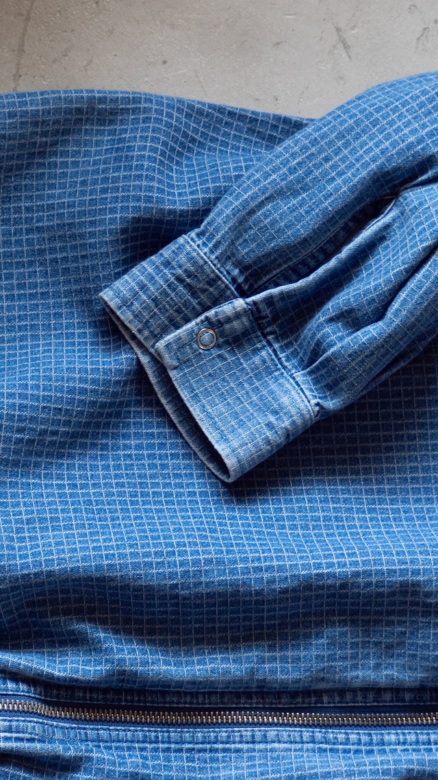 "Club Z Denim" '90s vintage Indigo small plaid zip shirt