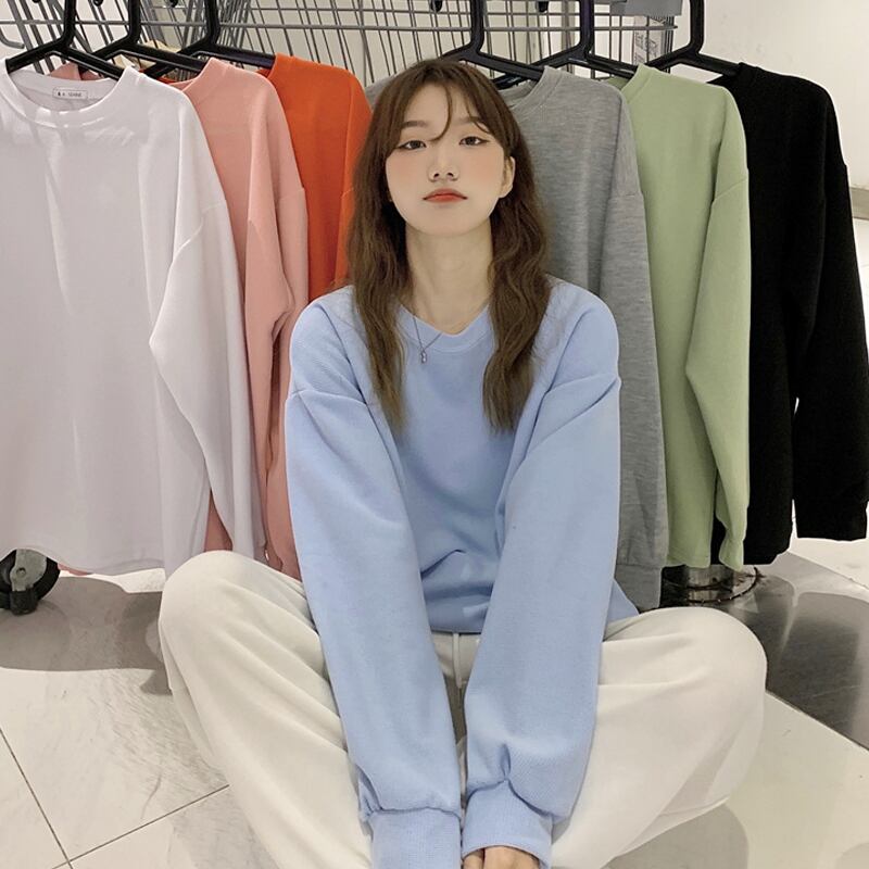 ブルーセーター スプリングオータムルーズスタイルトップス ロング 春物 秋物 試着室43307307948