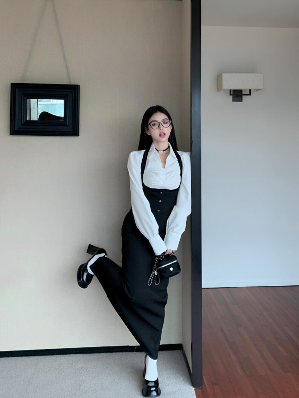 クロップドジャケット&シャツ+サスペンダーワンピーステーラードセットアップ