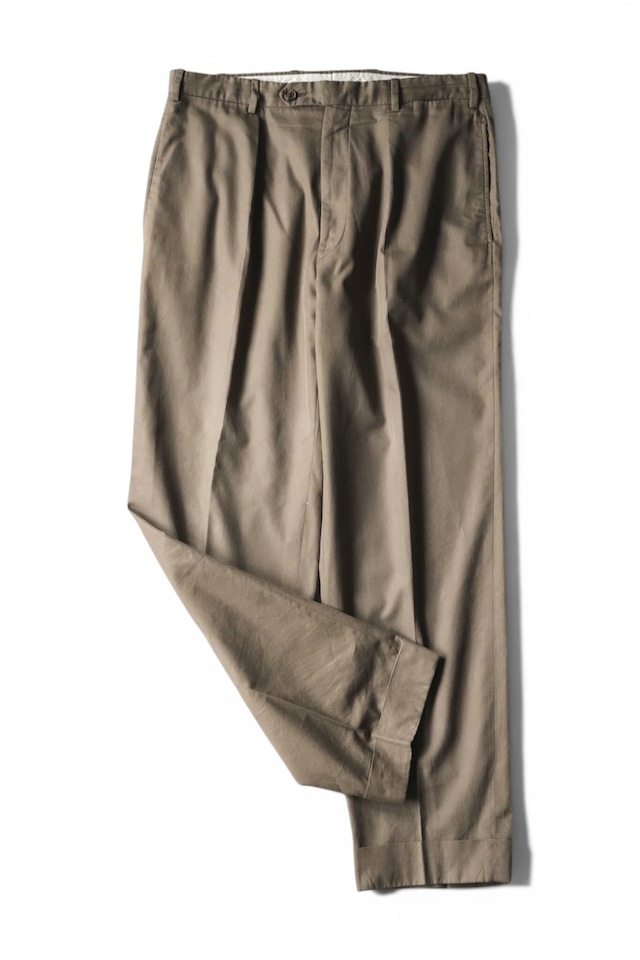00's "ARNYS PARIS" Khaki Color Cotton 1-Tuck Turn-Up Slacks -  Made by "CARUSO"