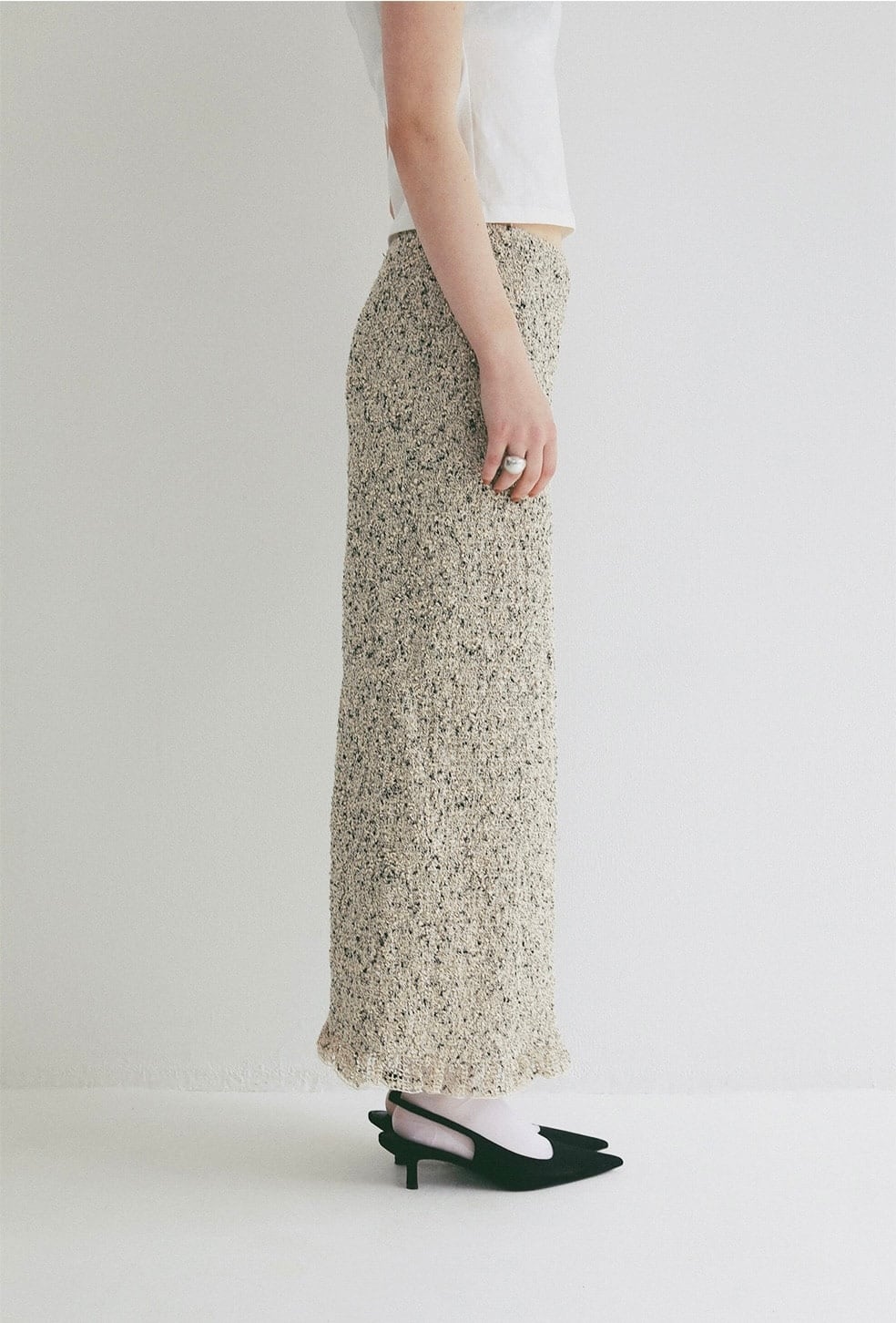 CLANE MIX MESH GATHER SKIRT -IVORY- | Chapel