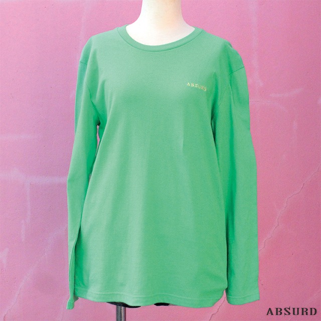 【数量限定!】 ABSURD ロングＴシャツ メンズ レディース  ロンT  GREEN 金色 刺繍 アブサード 　LOGOSTITCH（GR）