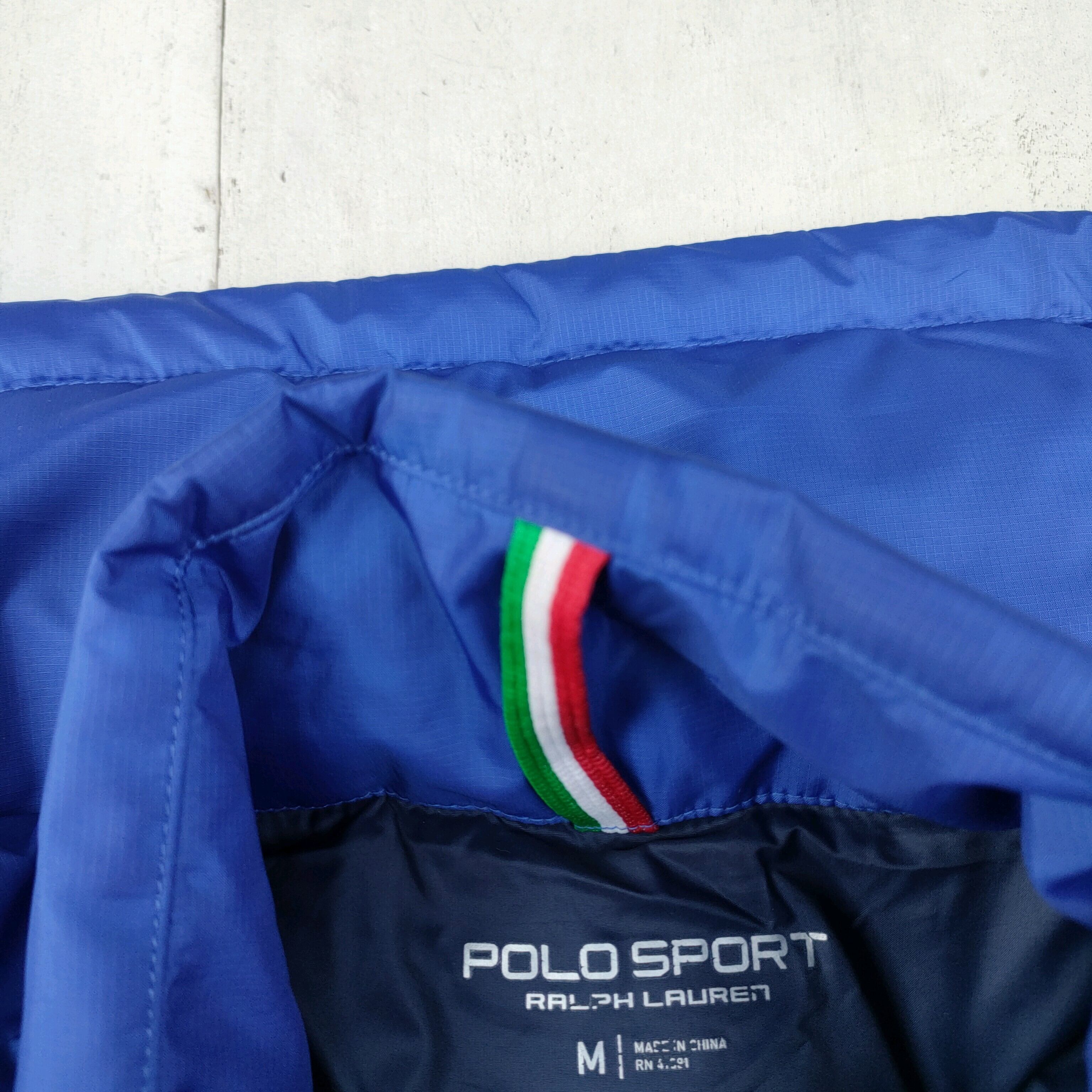 ○美品/ポロスポーツ ラルフローレンPOLO SPORT RALPH LAUREN/古着/エンブレム刺繍/バックプリント/ITALIA  10/ダウンベスト/M/青/Q05080051/