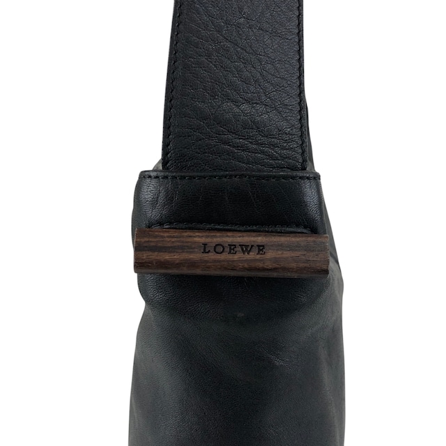 LOEWE ロエベ ショルダーバッグ ブラック ロゴ ウッドパーツ ナッパレザー ホーボーバッグ vintage ヴィンテージ オールド nj2ii2