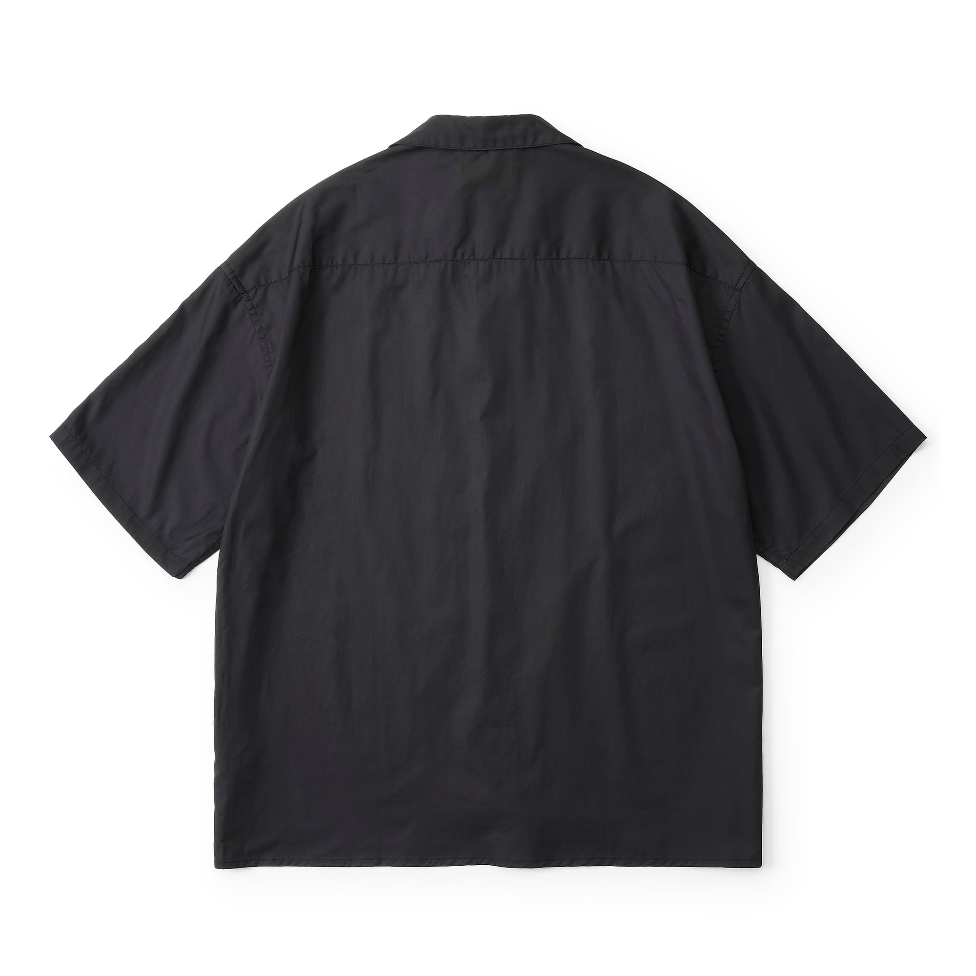 fly front open collar short sleeve shirt (BLACK) | everyone