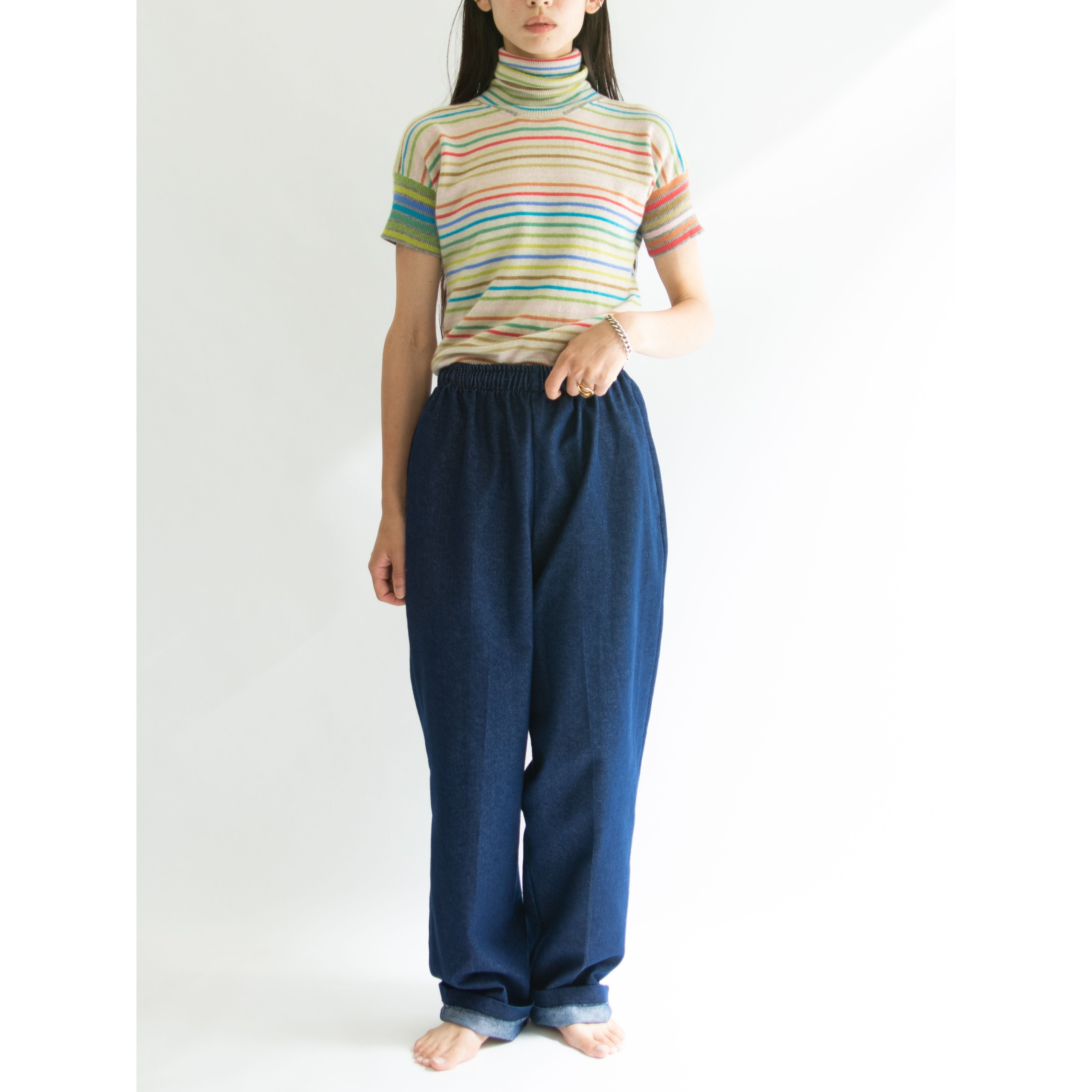 【CIVIDINI】Made in Italy 100% Cashmere High Neck Sweater（チヴィディーニ イタリア製ハイネックボーダー柄カシミヤニット セーター）