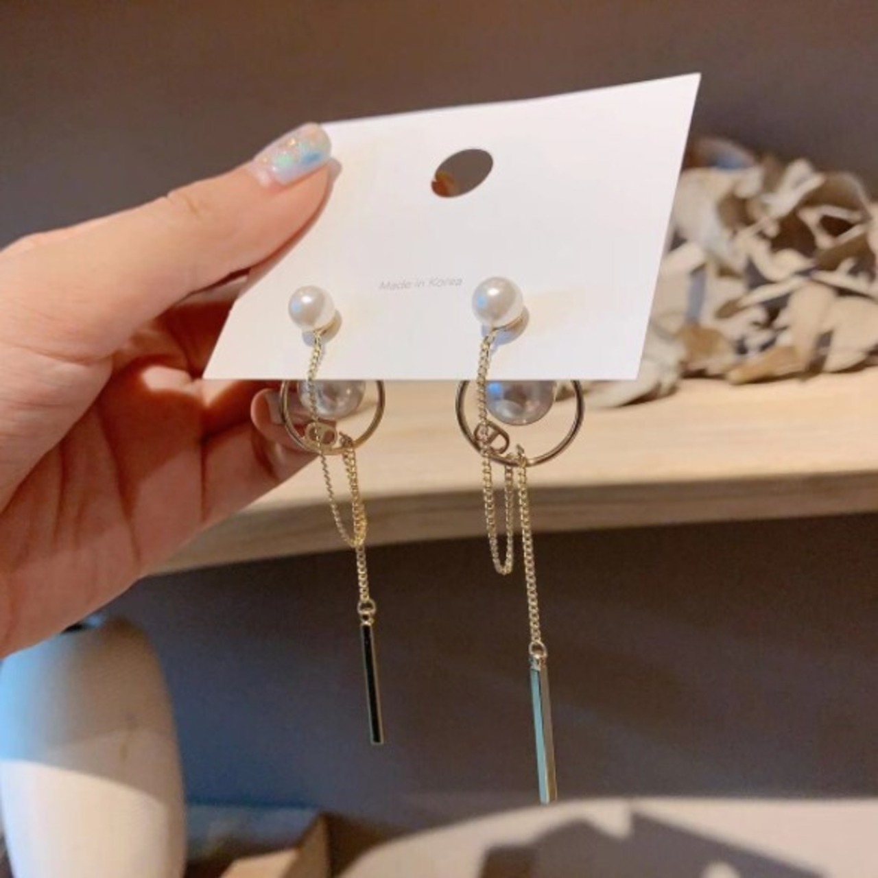 田中みな実 着用モデル パール チェーン ドロップ ピアス 大ぶり No.28 