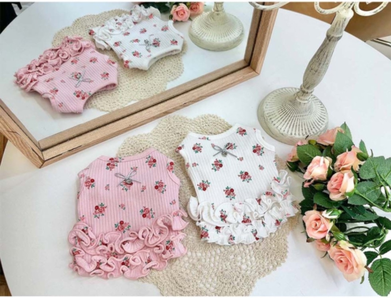 予約  【pecoramou select】 Rose Frill T-Shirt（Pink）