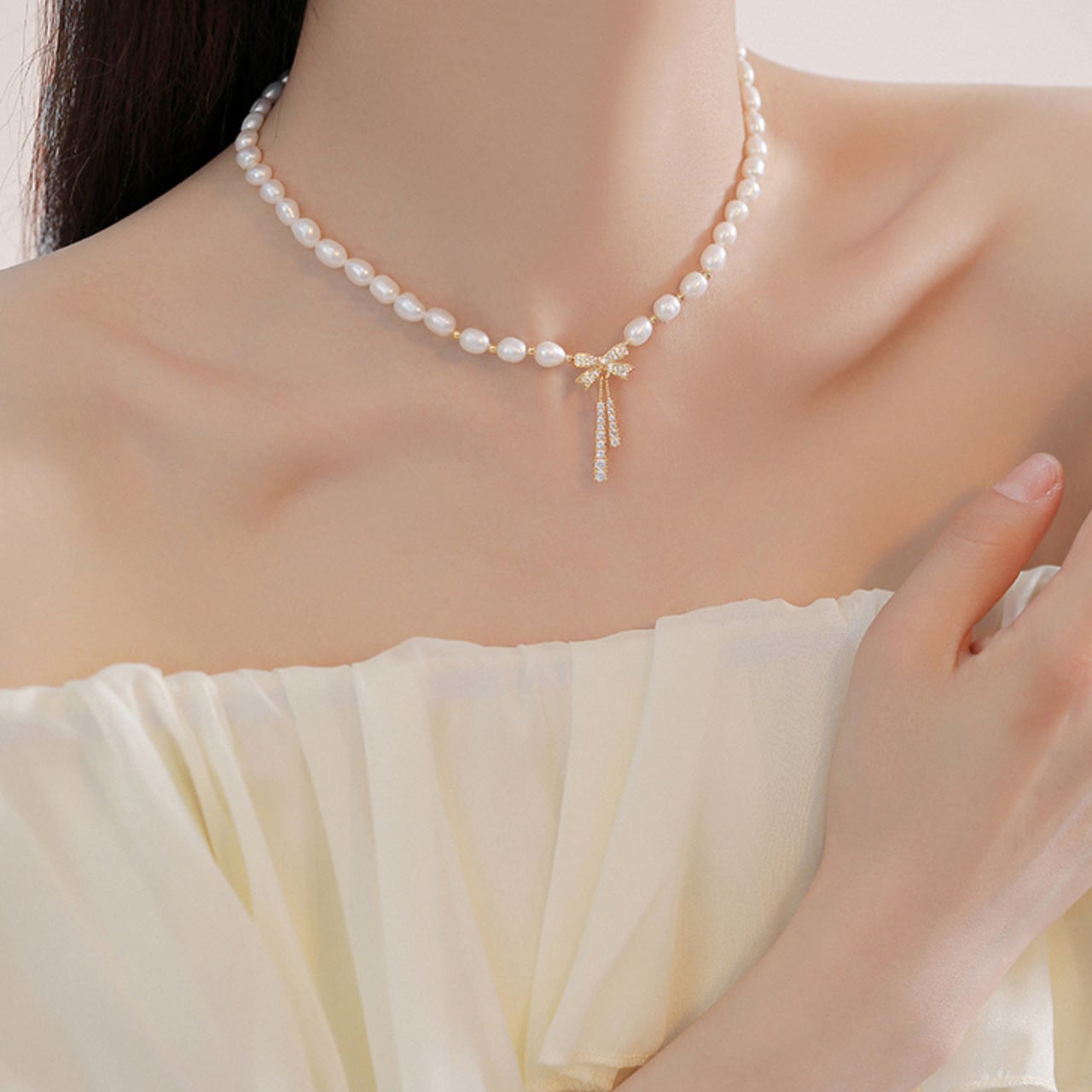 クラシカル パール リボン ネックレス AC15