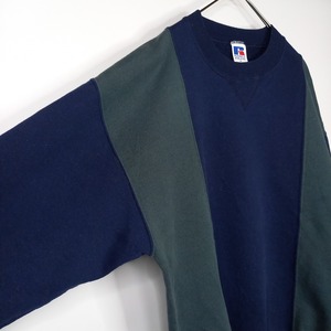 90s　アメリカ製　ラッセル　スウェット　トレーナー　ストライプ　ネイビー　グリーン　M