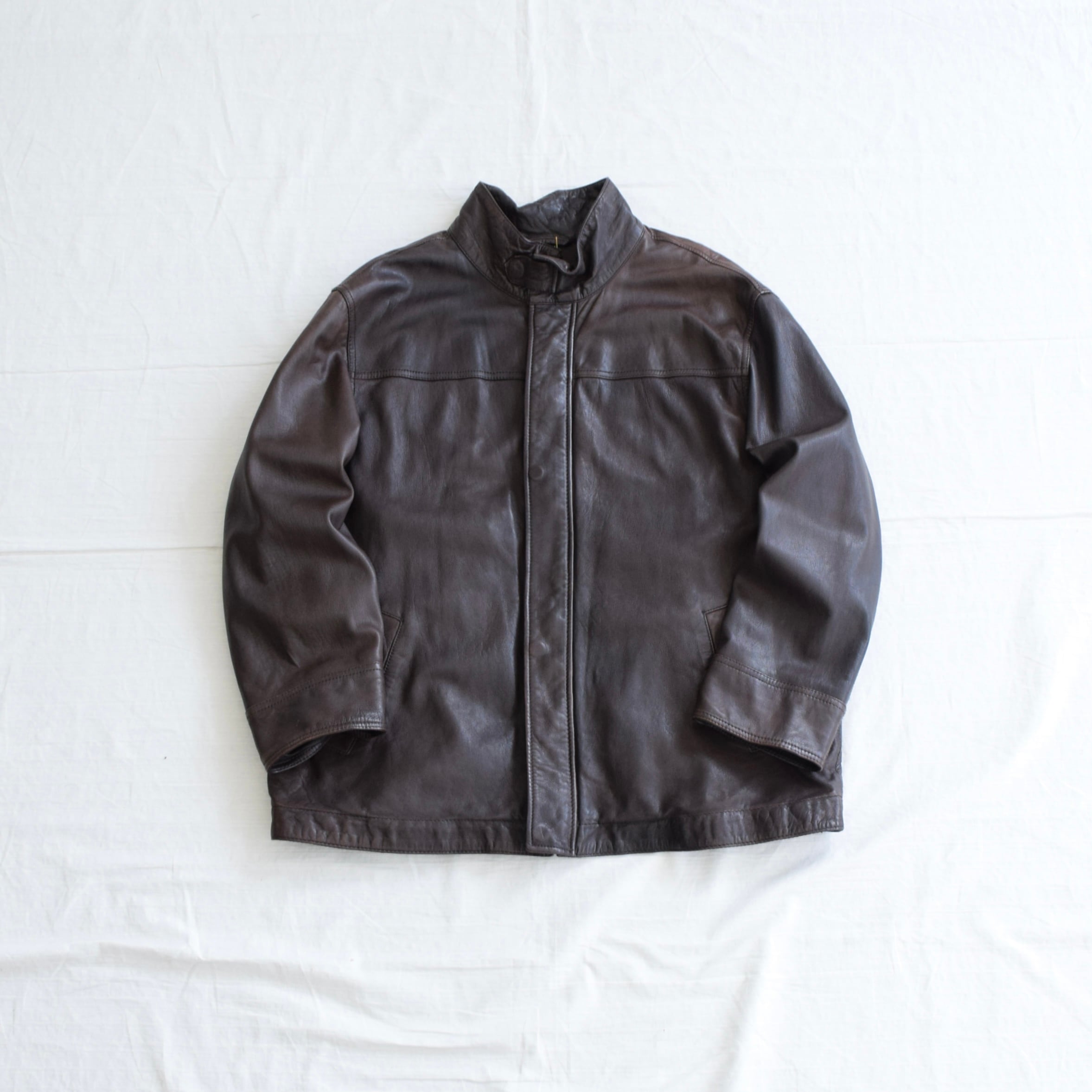MERONA レザージャケット メンズ XL ブラウン ミドル丈 古着