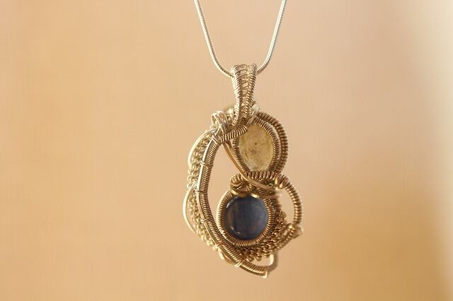 Labradorite & Kyanite silver925 wirewrapping pendant