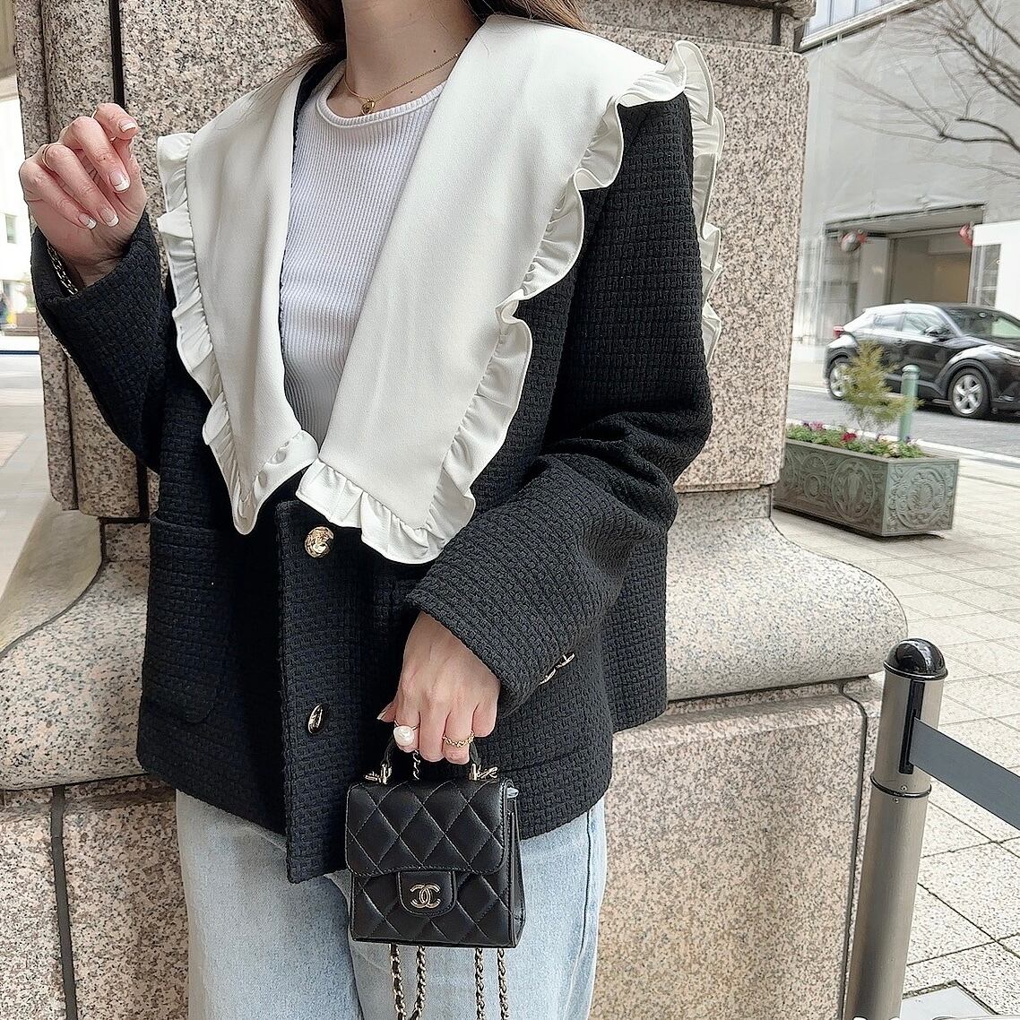 Frillcollar tweed JK / black (即納商品)