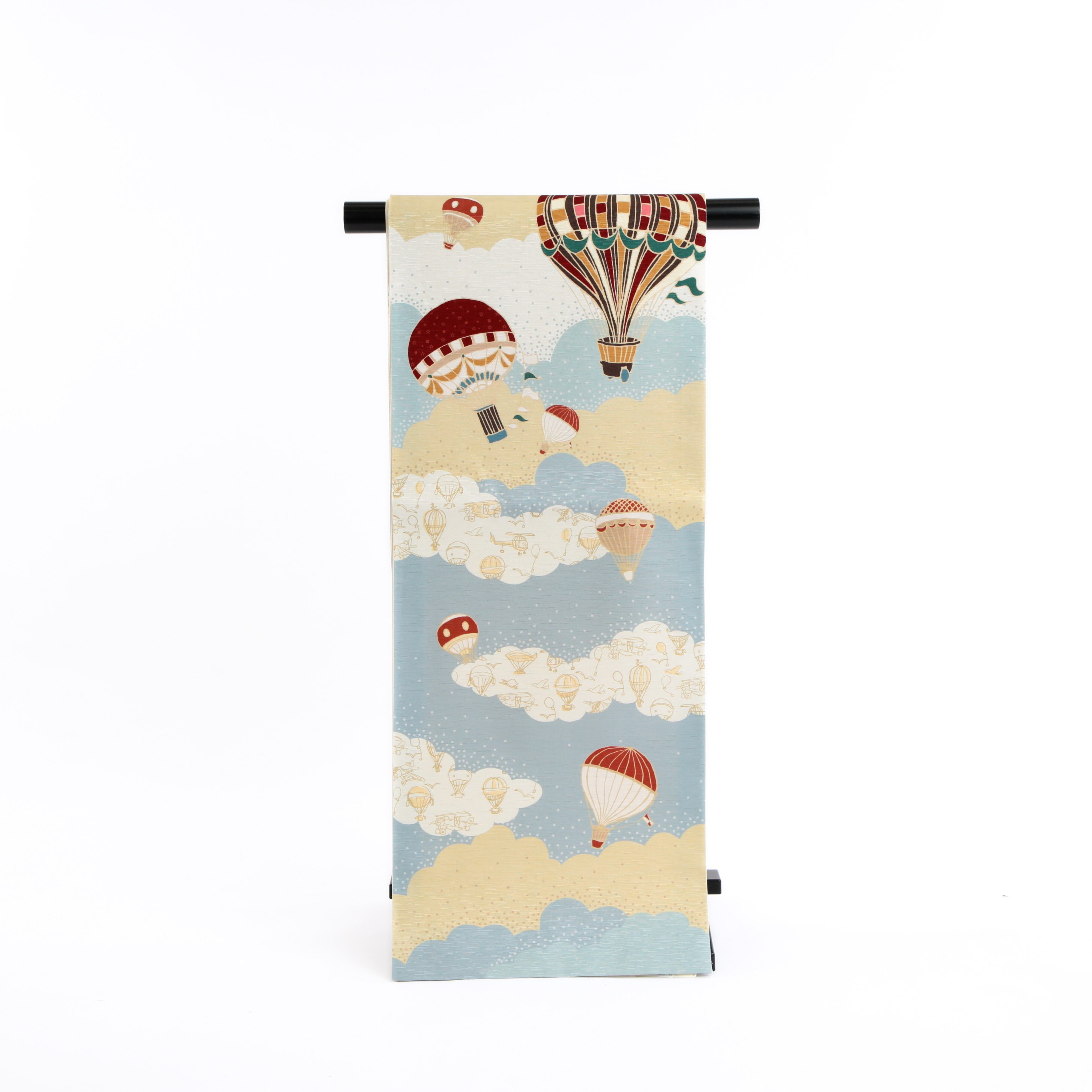 新品・未使用 WAKKA 正絹 京袋帯【空中散歩／ベージュ】お仕立て上がり 着物 帯 カジュアル 一重太鼓 OB-61 新品・未使用 WAKKA 正絹 京袋帯【空中散歩／ベージュ】お仕立て上がり