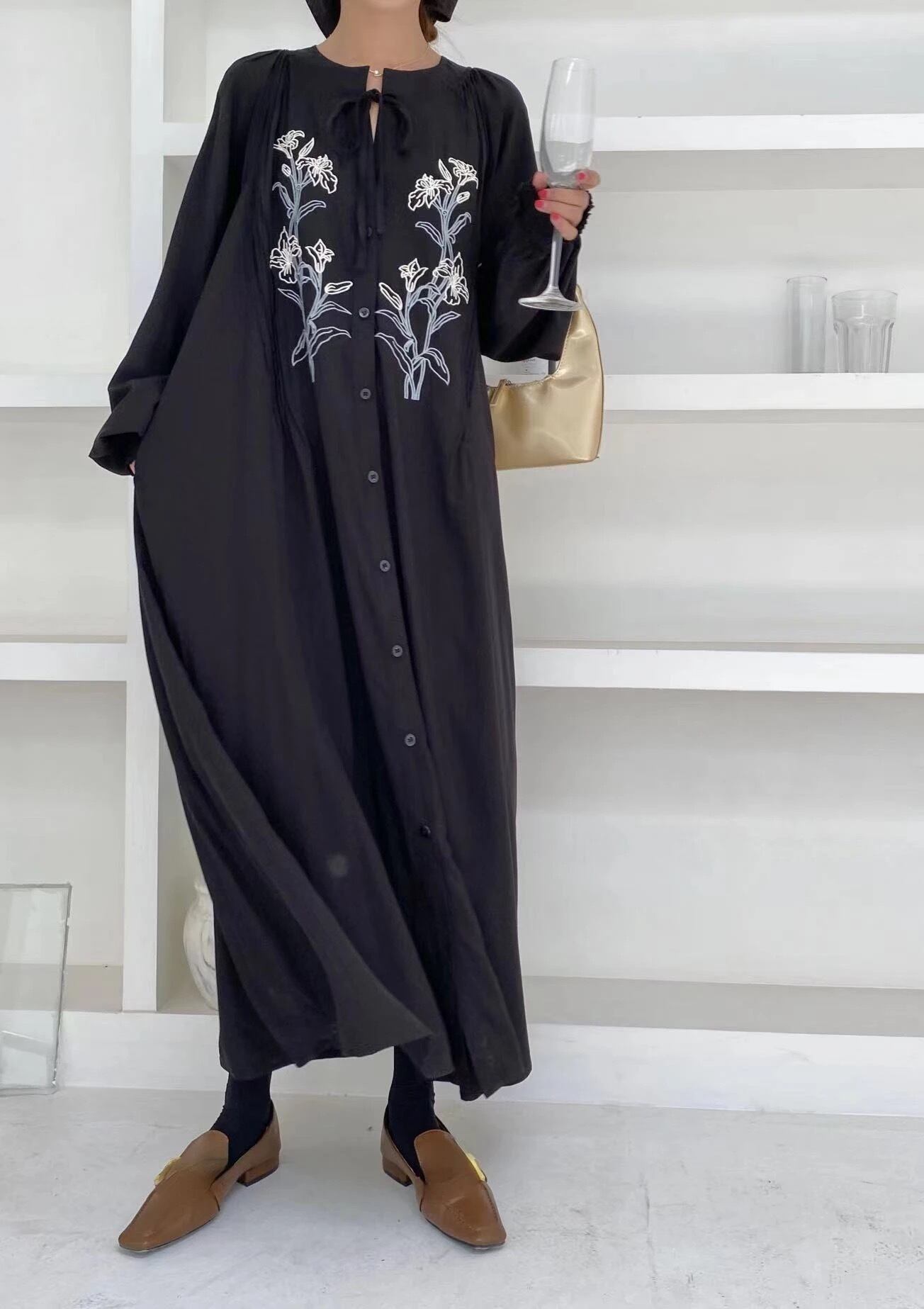 3color / エスニックフロントボタンワンピース