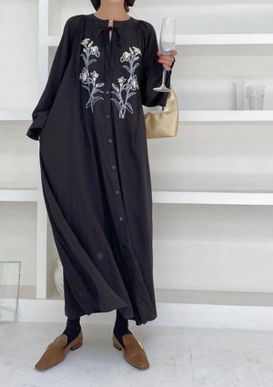 3color / エスニックフロントボタンワンピース