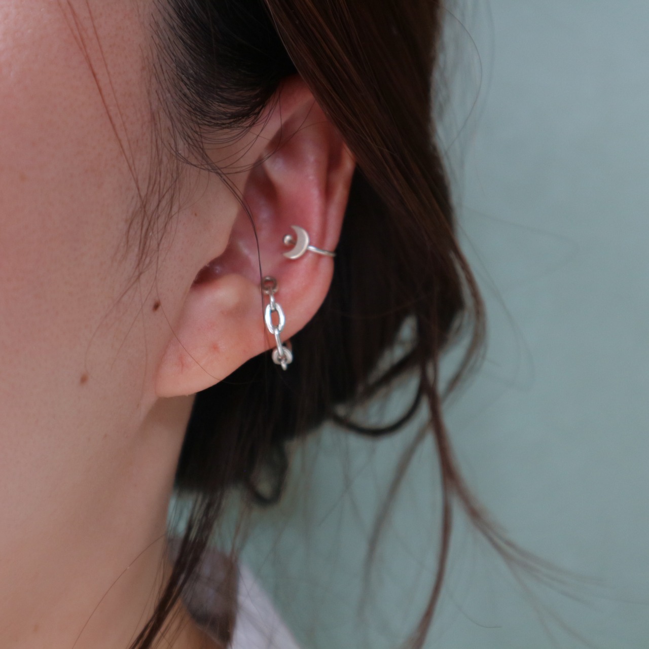 s925　鎖のサークルシルバーイヤーカフ