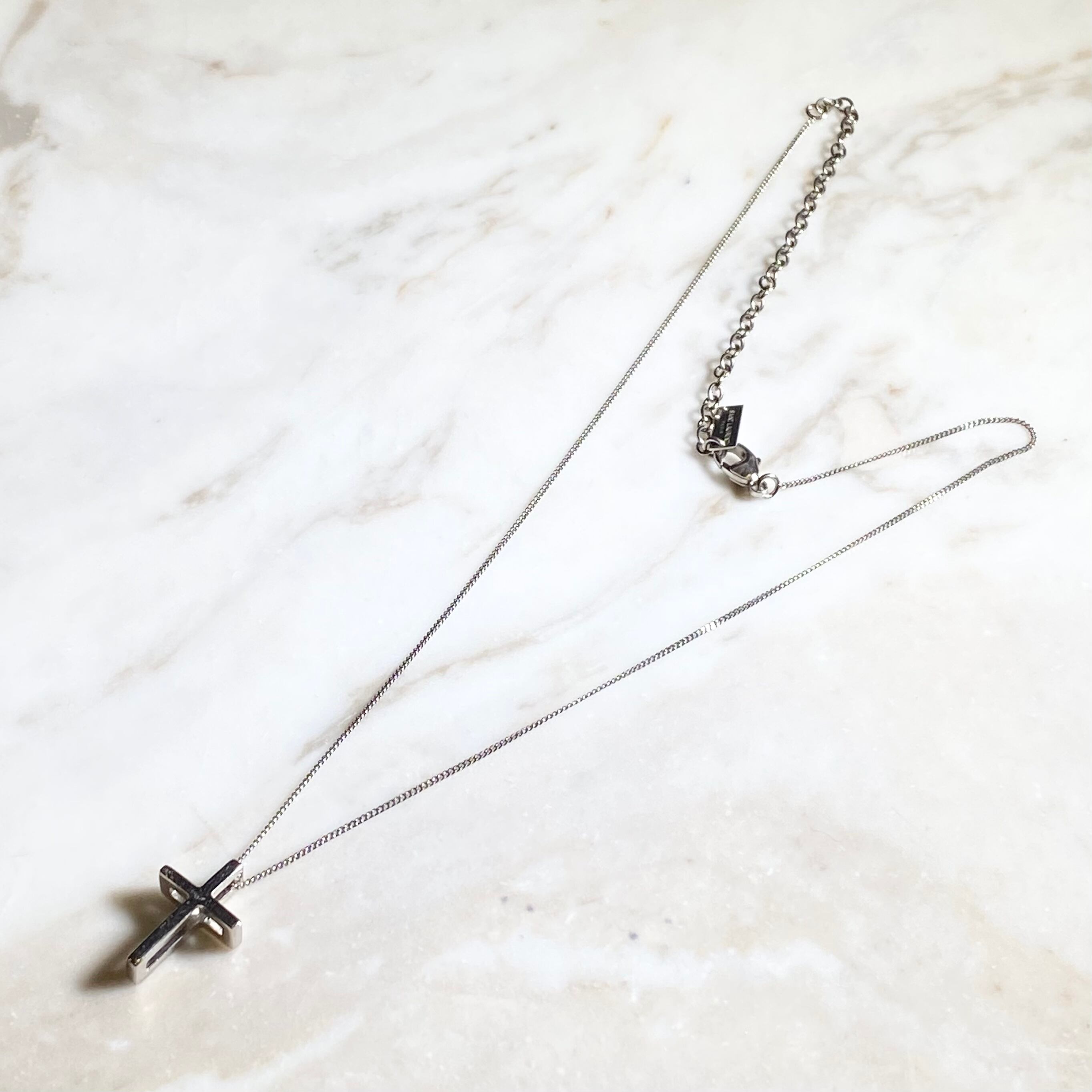 SAINT LAURENT PARIS silver color metal 3D cross pendant necklace 