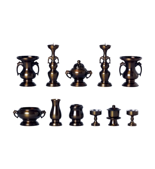 真鍮 十一具足 11点仏具セット 3.5号 深い褐色|KB-I-008