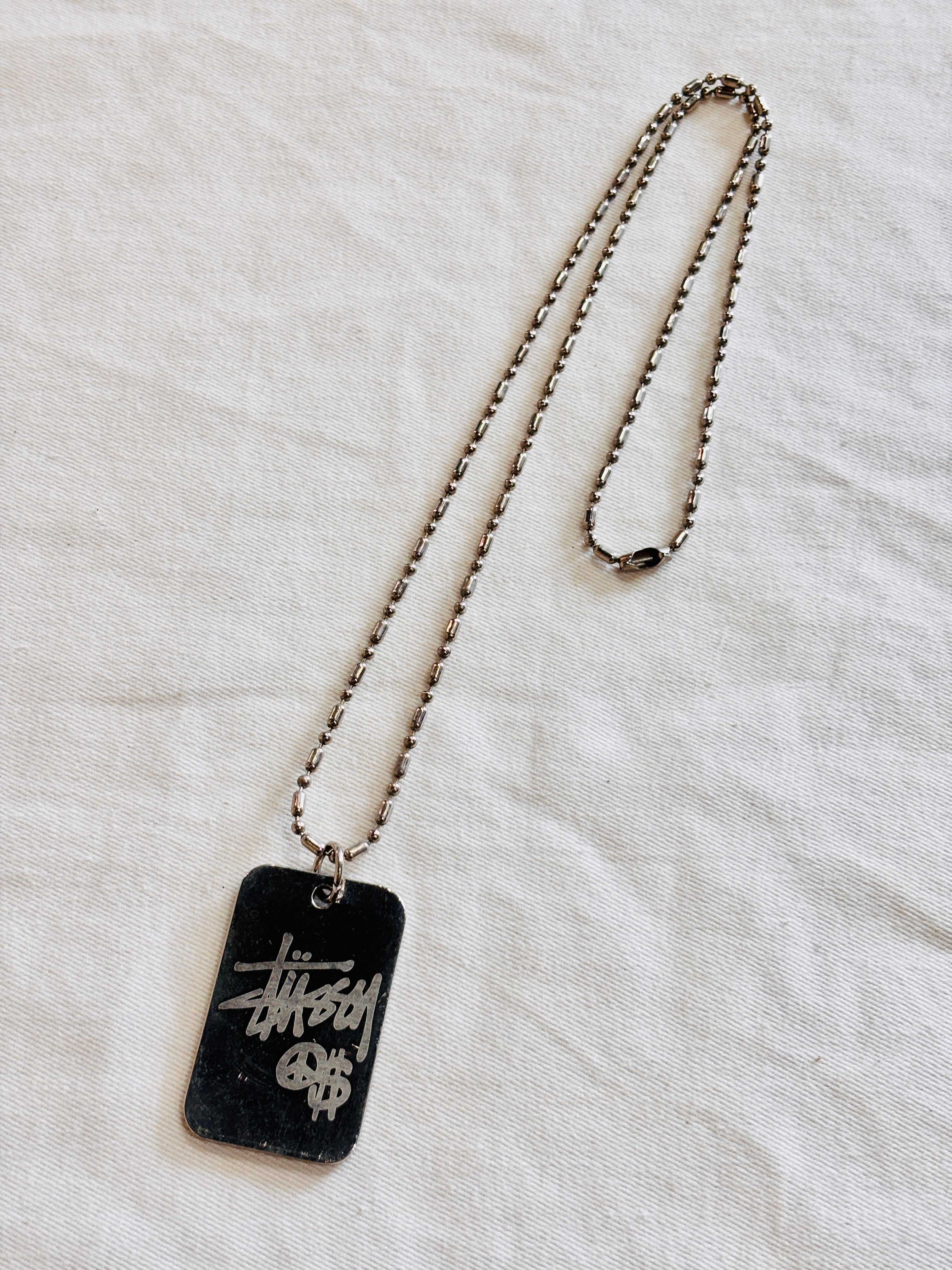 STUSSY/Plate Necklace/プレ－トネックレス/ロゴデザイン/シルバ