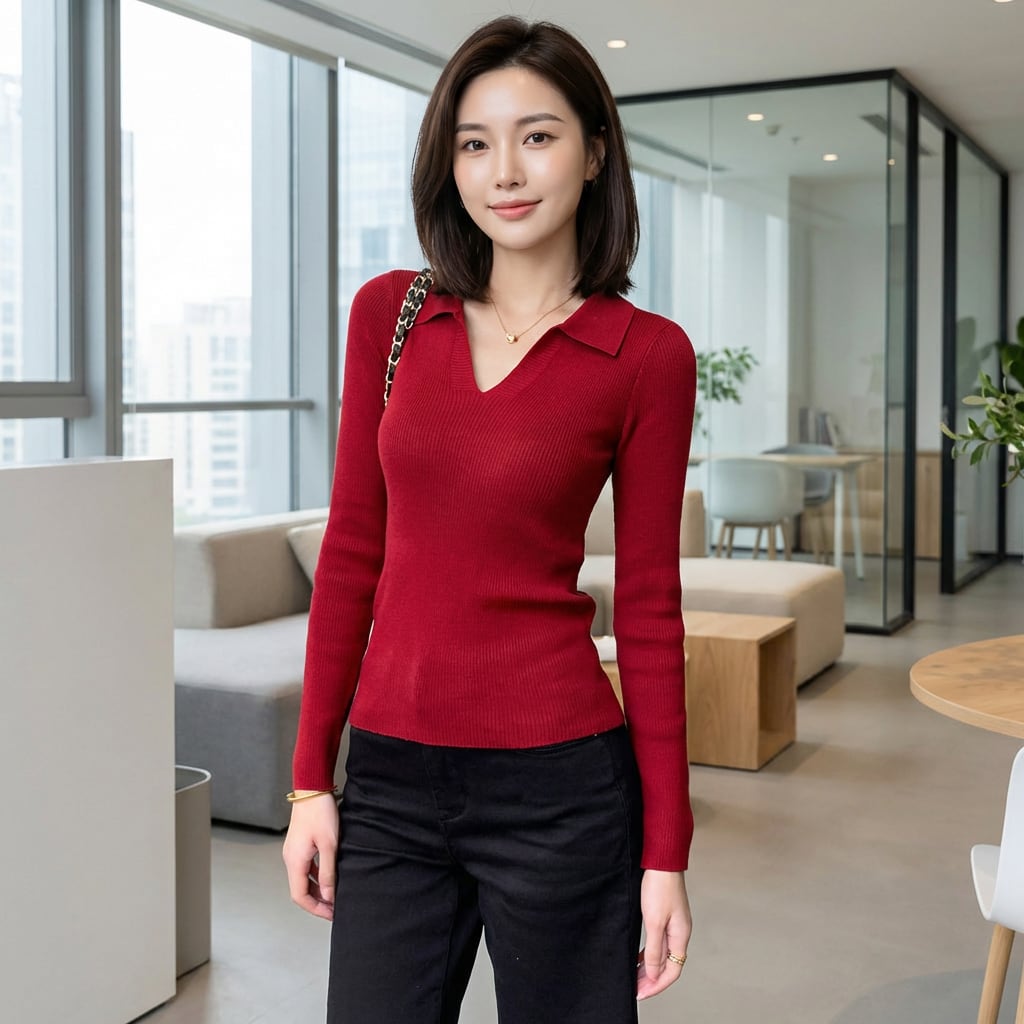 スリムエリニットトップス(2color) A1161