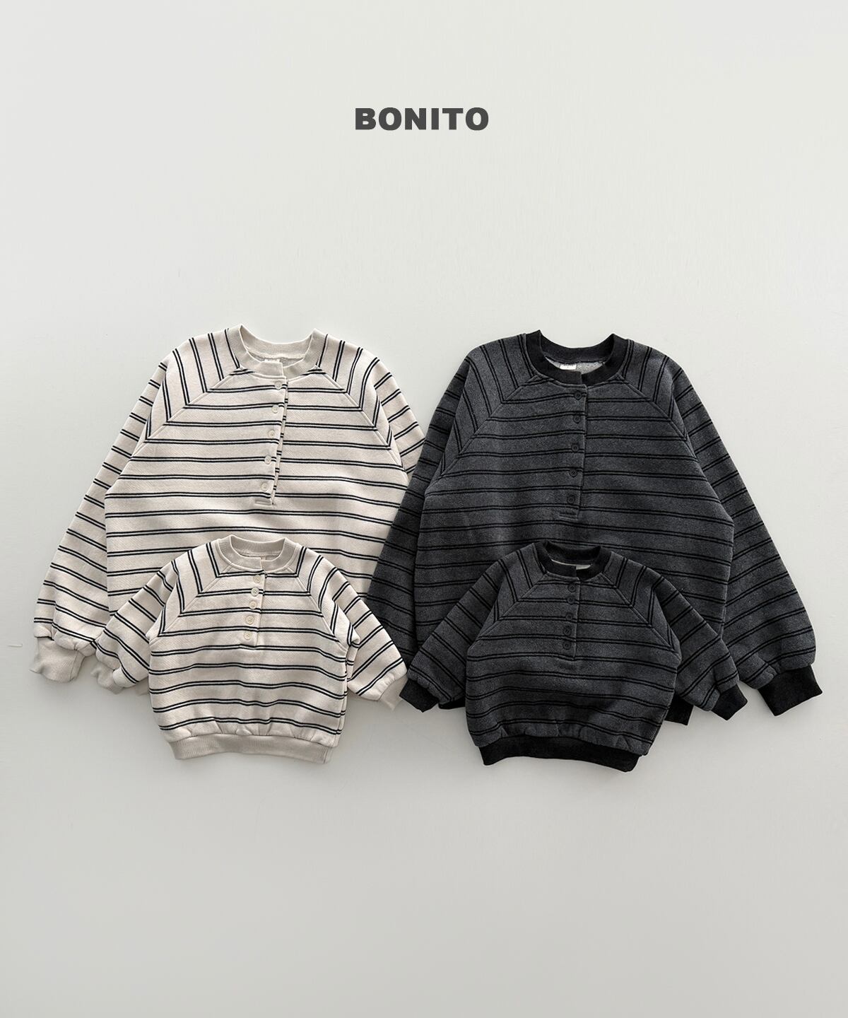 stripe henley neck sweatshirt for mom【BONITO】※12月中旬発送予定