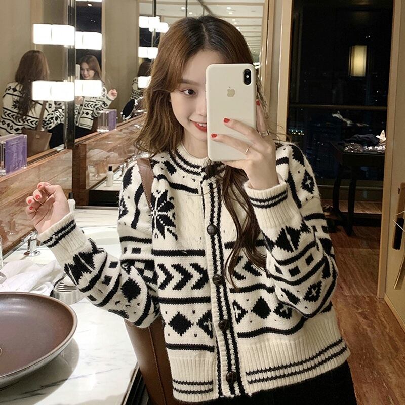 ショートセーター コート スプリングオータムスタンダードルーズニットカーディガン レトロ 春物 秋物 スーパーモール46221986131