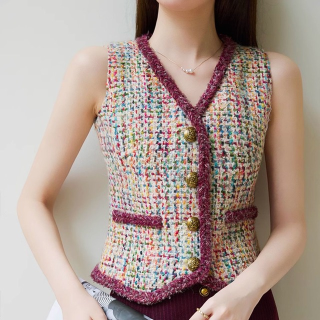 ミックスツイードショートジレ　A3355