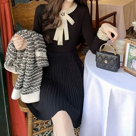 パールミックスエレガントワンピース C068